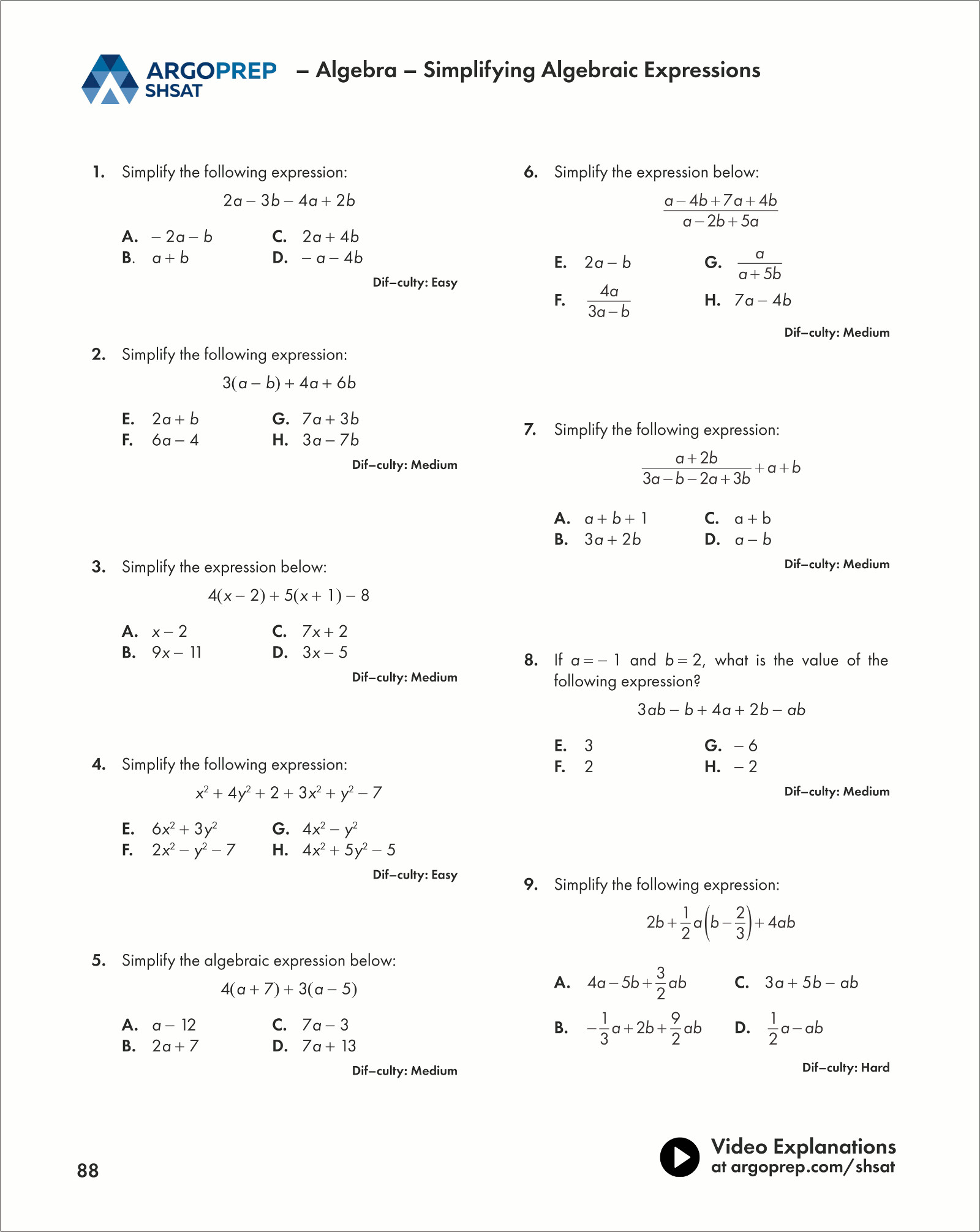 Shsat Math Practice Worksheets