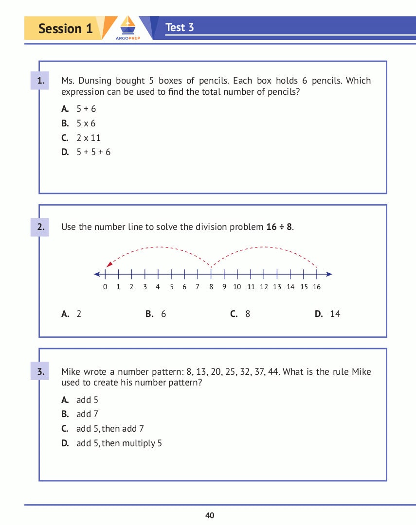 3rd Grade Math Practice Book: 8 Full-Length Simulated Math Tests - ArgoPrep