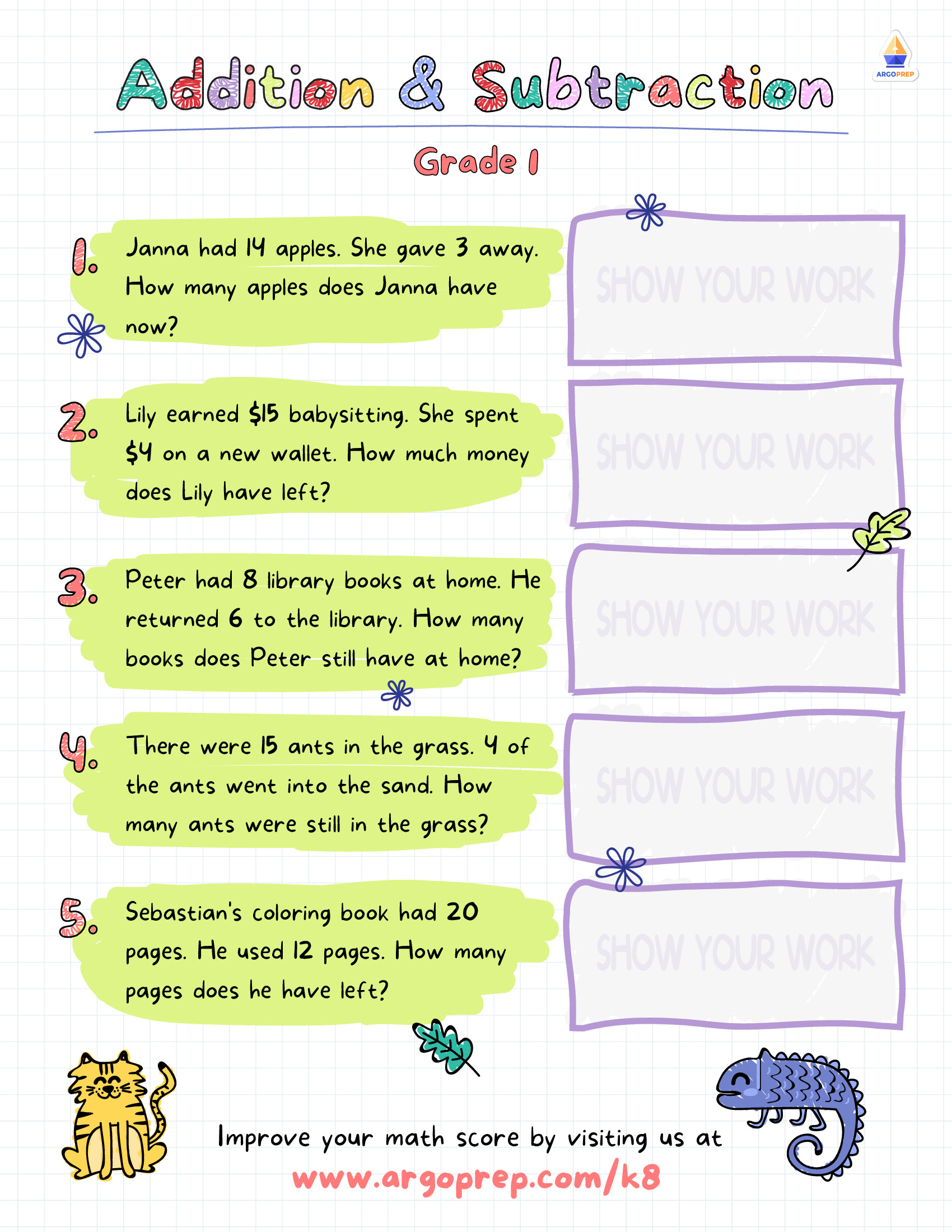 1st Grade Math Word Problems Addition And Subtraction