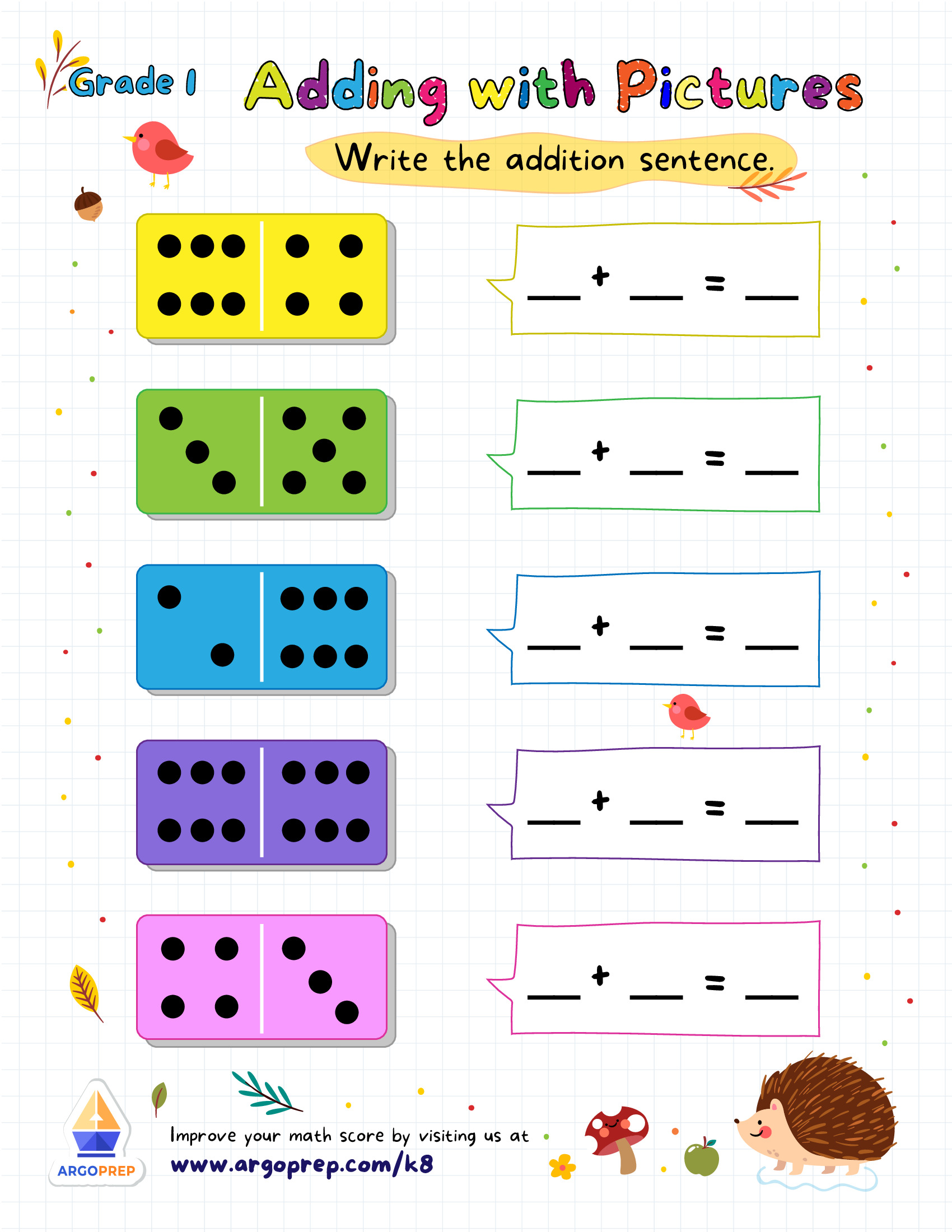 domino addition worksheets for kindergarten