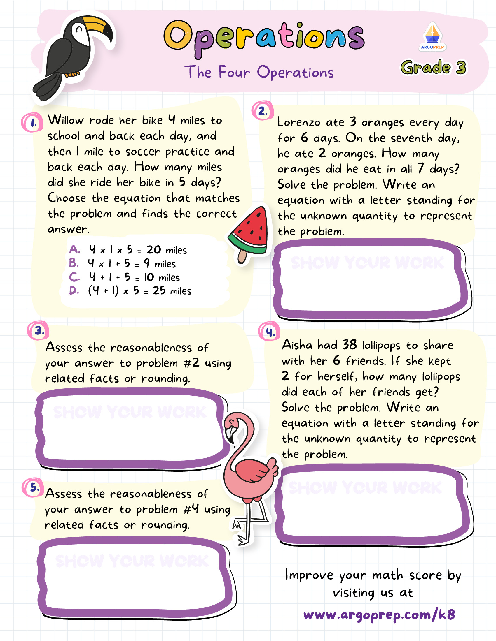 Multiplication Story Problems 3rd Grade Worksheet - ArgoPrep