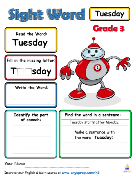 Sight Words- "Tuesday"