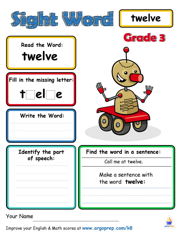 Sight Words- 'twelve"