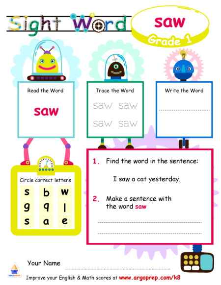 Sight Words - "saw"