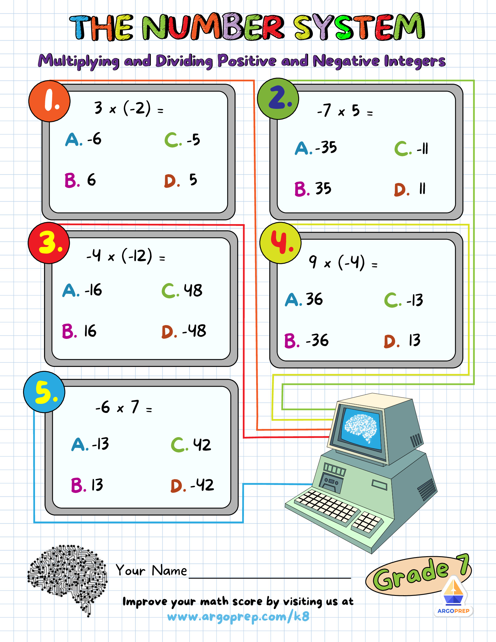 Integer multiplication and division worksheet