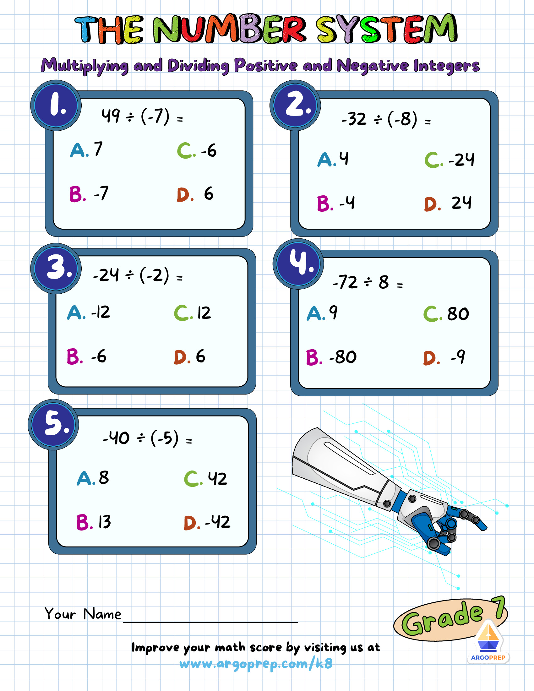 Multiplying and Dividing Integers Worksheets - ArgoPrep Within Multiplication Of Integers Worksheet