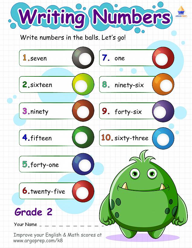 English numbers worksheets  Grammar printables for kids