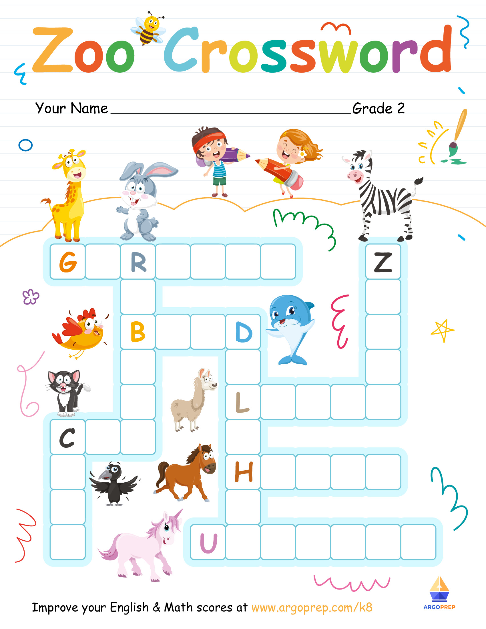 Oliver and Sophia #39 s Ultimate Zoo Animal Crossword Puzzle ArgoPrep