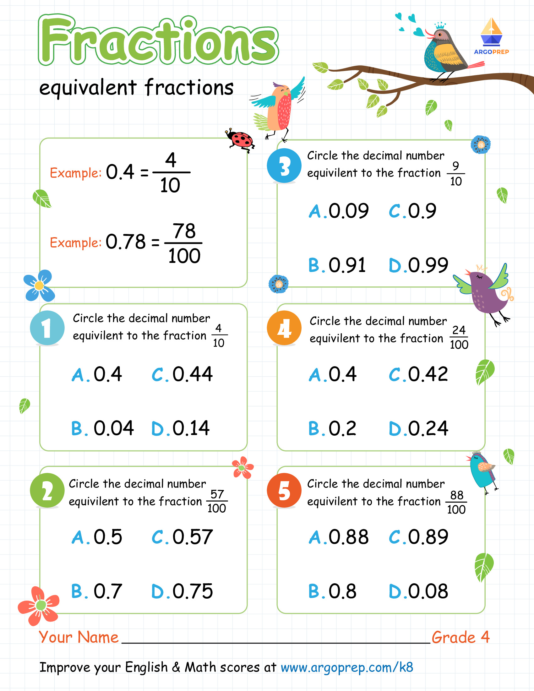 Decomposing Fractions Worksheet - ArgoPrep