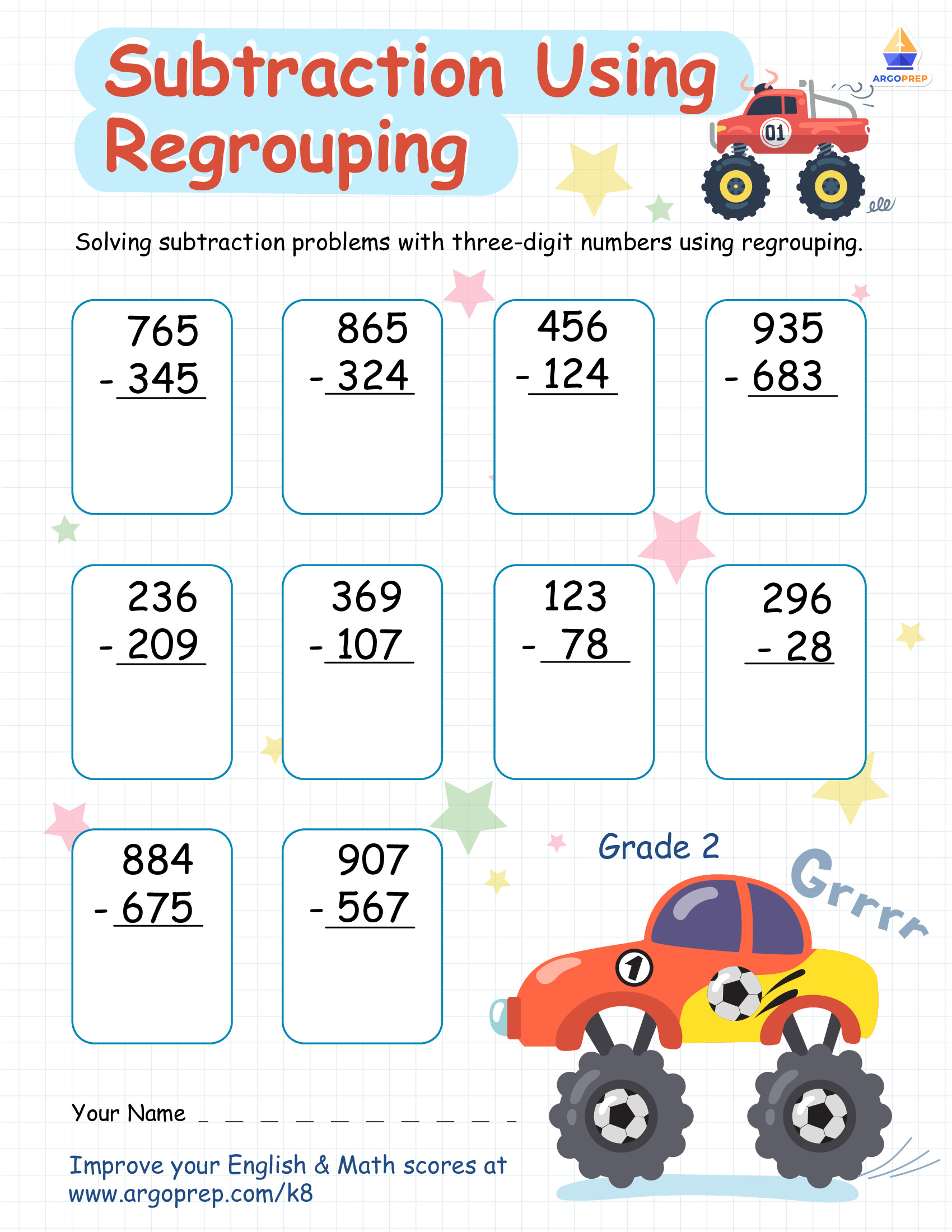 Subtraction With Monster Truck Colossal Lightening ArgoPrep