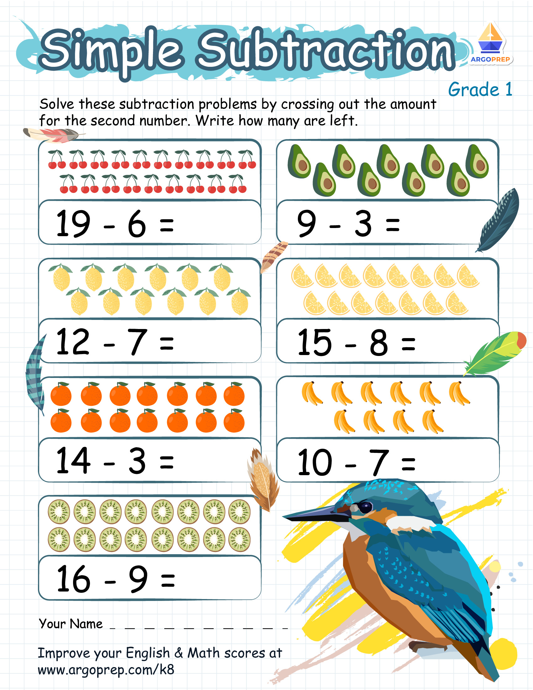 Tiny Bird’s Fun with Fewer Worksheet - img