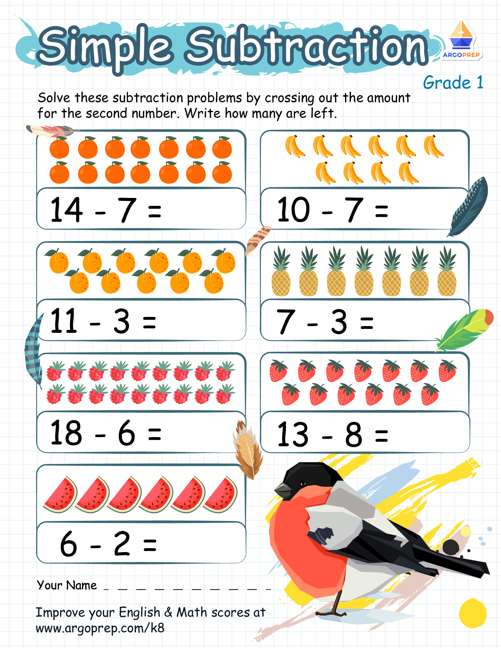 math subtraction worksheets for grade 1