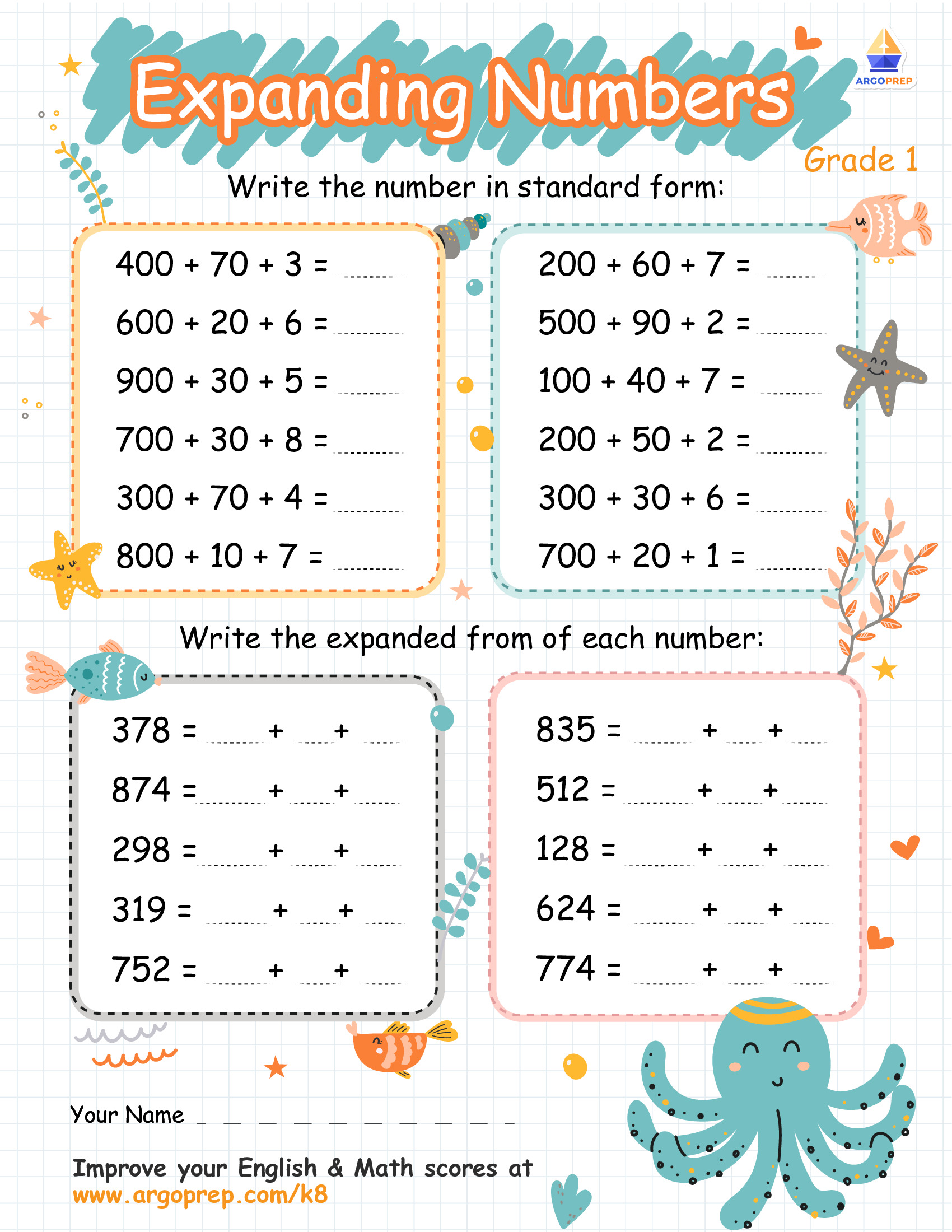 Composing and Decomposing Numbers with Gentle Octopus - ArgoPrep Within Composing And Decomposing Numbers Worksheet