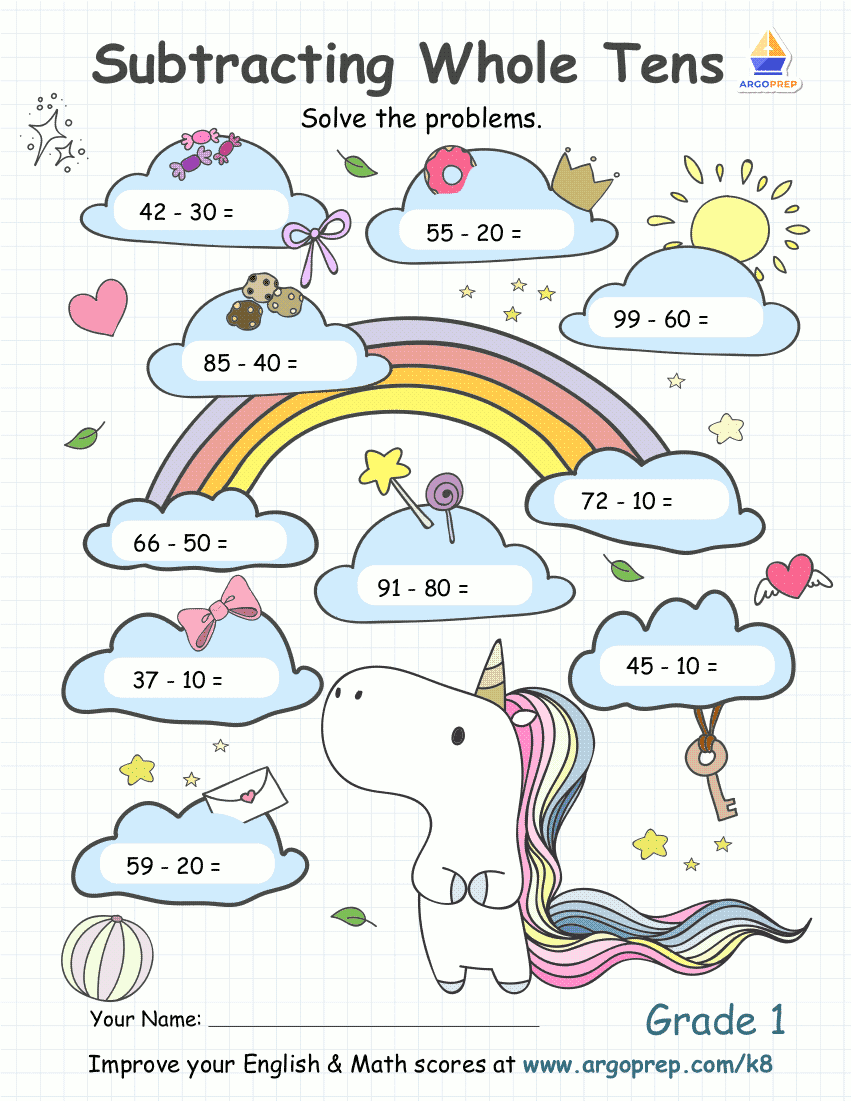 Subtracting Whole Tens Grade 1_img2