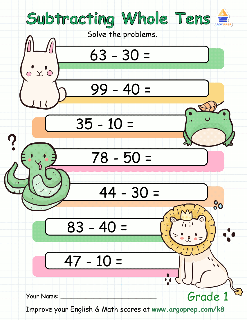 Subtracting Whole Tens Grade 1_img3