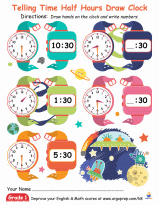 Telling Time Half Hours Draw Clock Grade 1_img4